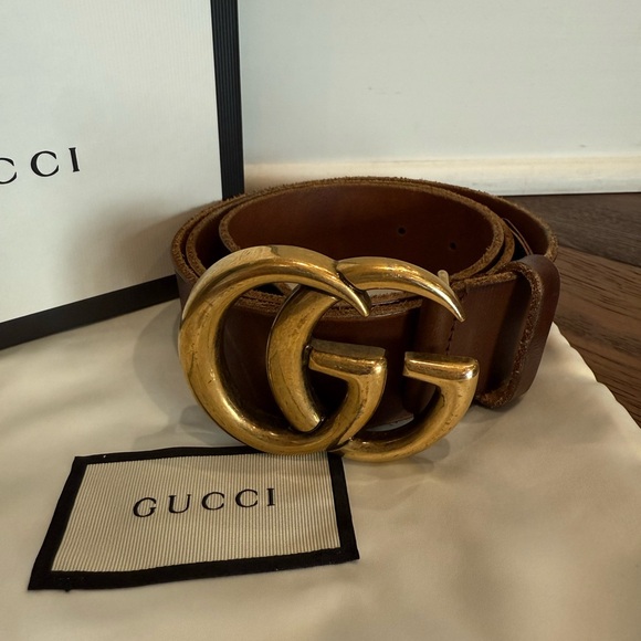 Gucci Gold Brown Leather Belt - Picture 3 of 14